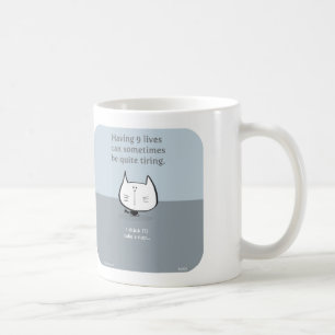 Caneca De Café o gato, nove vidas, 9 vidas, cansando-se, nap,