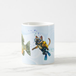 Caneca De Café O Gato Scuba está mergulhando Subaquático com peix
