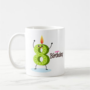 Caneca De Café O grande número verde 8 com feliz aniversário