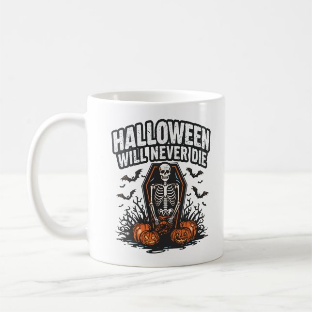 Caneca De Café O Halloween Nunca Morrerá - design de horror assus (Esquerda)