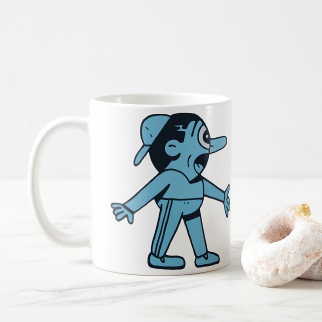Caneca De Café O Homem Azul Caminha Cachorro. (Com Donut)