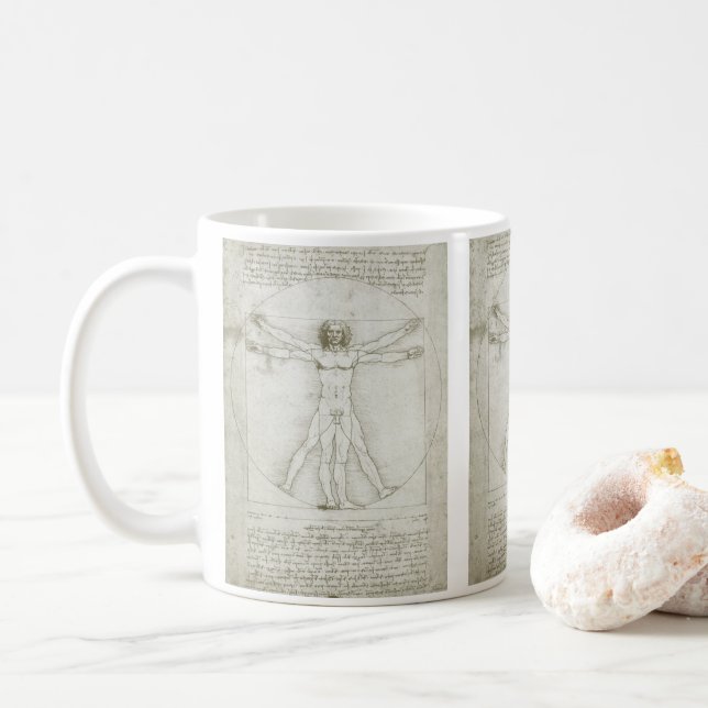Caneca De Café O Homem Vitruviano de Leonardo da Vinci (Com Donut)