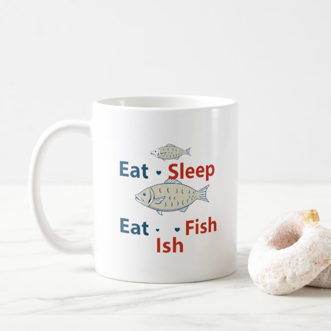 Caneca De Café O Mantra do Pescador: Coma, Dorme, Peixe! (Com Donut)