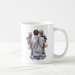 Caneca De Café O melhor Pai do mundo segurando seus dois filhos