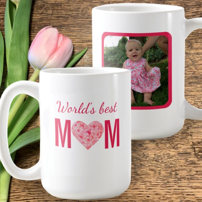 Caneca De Café O melhor presente de fotos personalizadas da Water (Customize with your photo for a unique Mothers Day keepsake gift. Original watercolor rose heart mom)