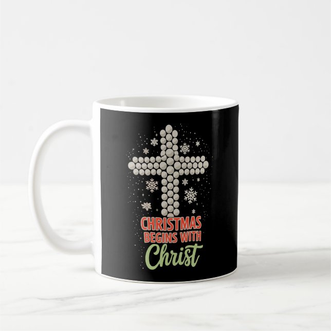Caneca De Café O Natal Começa Com Cristo Cristão Neve Xmas (Esquerda)
