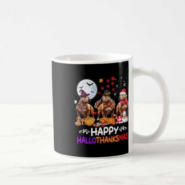 Caneca De Café O Natal do Cão Pitbull Feliz Hallothankmas (Direita)