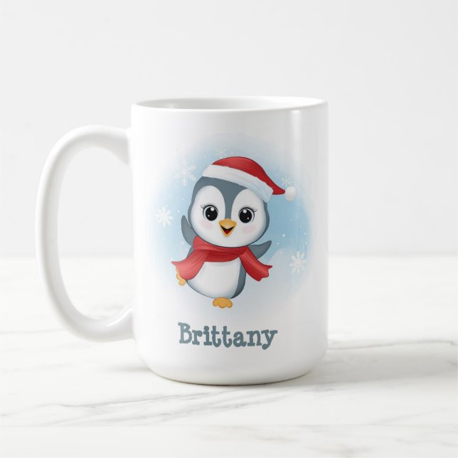 Caneca De Café O nome personalizado do pinguim dançante Natal 15o (Esquerda)
