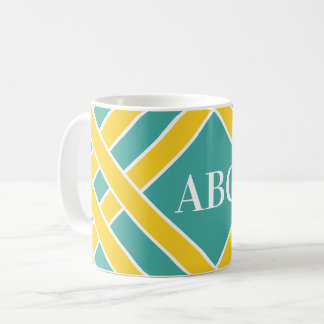 Caneca De Café O ouro/aqua/bandas brancas, listras, personalizam