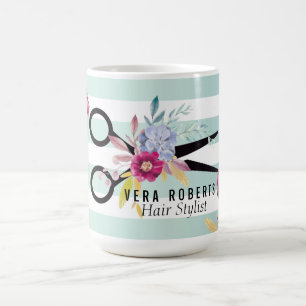 Caneca De Café O ouro floral do cabeleireiro Scissor & beleza