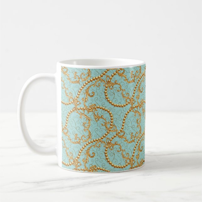 Caneca De Café O ouro Rococo apresenta um padrão perfeito. texto  (Esquerda)