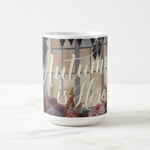 Caneca De Café O Outono Chegou Arte de Tipografia Floral na Janel