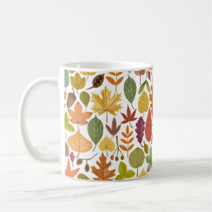 Caneca De Café O outono deixa um padrão uniforme em branco