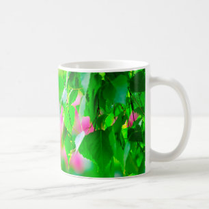 Caneca De Café O pássaro deixa flores tulipas personalizáveis
