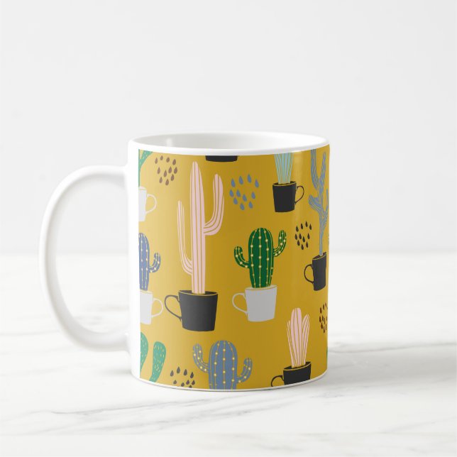 Caneca De Café O plano de fundo do Cactus sem falhas. Manuscrito (Esquerda)