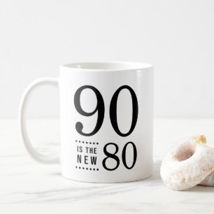 Caneca De Café o preto 90 do aniversário do 90 é os 80 novos