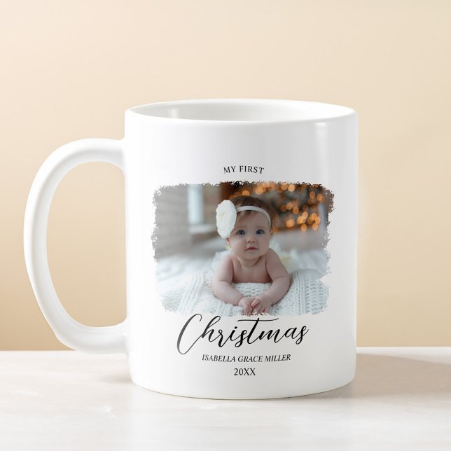 Caneca De Café O Primeiro Natal Elegante Moderno Mínimo (Baby's First Christmas Elegant Modern Minimal Coffee Mug)