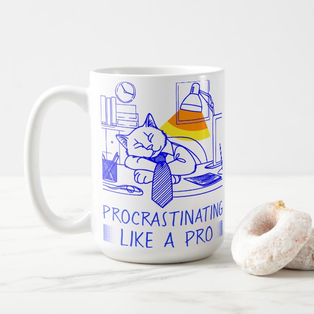 Caneca De Café O procrastinante como um profissional (azul) (Com Donut)