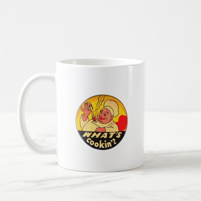 Caneca De Café O que é Cookin? Arte do Chef Retroativo em amarelo (Esquerda)