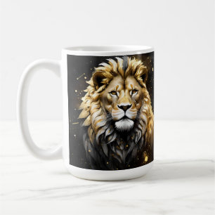 Caneca De Café O Rei: Leão Masculino Majestoso Dourado E Cinza,