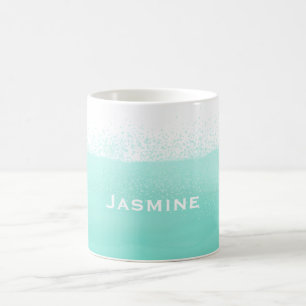 Caneca De Café O respingo da aguarela do verde da hortelã do Aqu