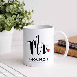 Caneca De Café O Sr. Modern Black Script Personalizado Casamento