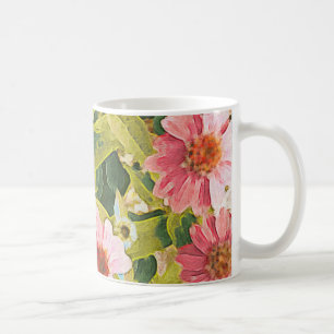 Caneca De Café O verde de Coneflowers do rosa de jardim deixa a