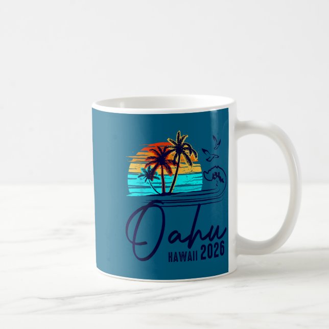 Caneca De Café Oahu Hawaii 2026 Vacation Beach Matching Family Gr (Direita)