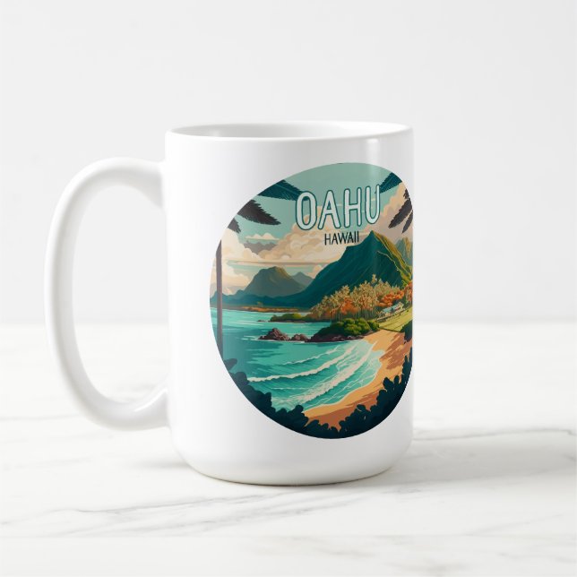 Caneca De Café Oahu Hawaii Beach Vintage Retro (Esquerda)
