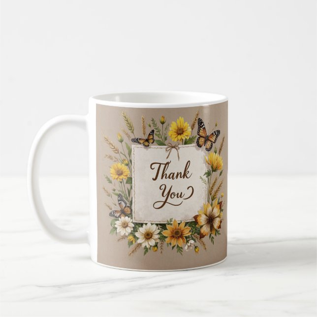 Caneca De Café Obrigado As flores silvestres desenhadas à mão, as (Esquerda)