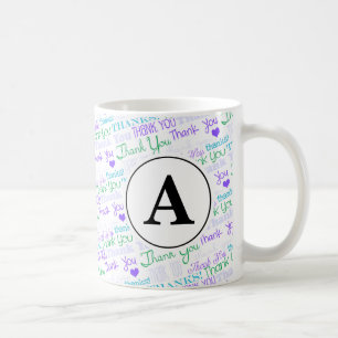 Caneca De Café Obrigado Blue Word Art Monograma