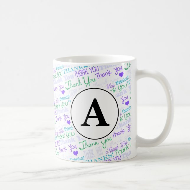 Caneca De Café Obrigado Blue Word Art Monograma (Direita)