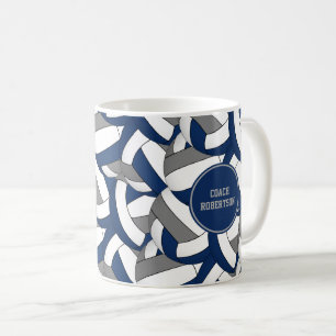 Caneca De Café obrigado da equipe de vôlei da cinza azul  você pr