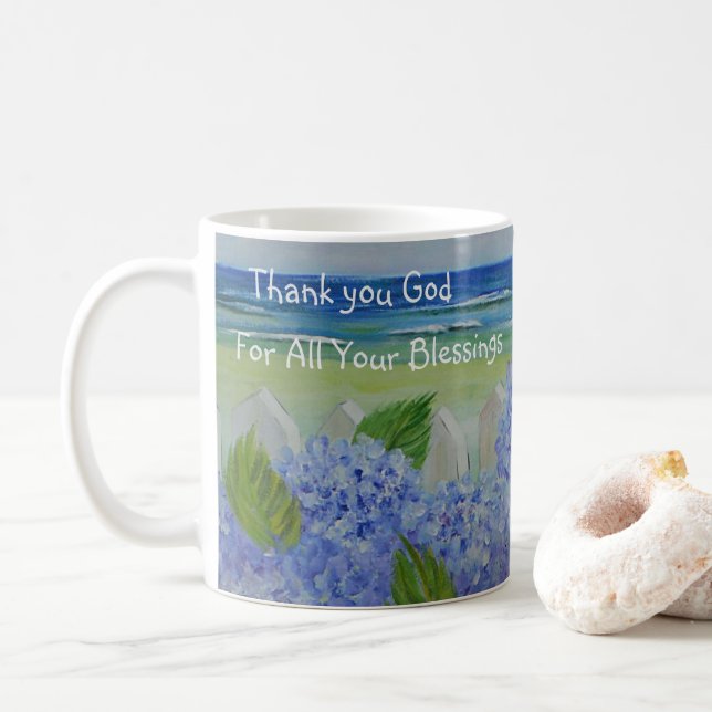 Caneca De Café Obrigado Deus Seashore (Com Donut)