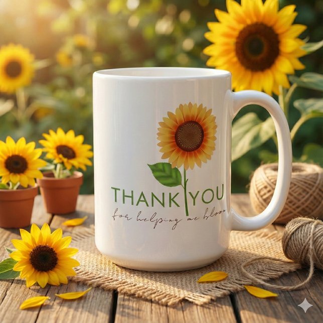 Caneca De Café Obrigado Por Me Ajudar A Bloom Mug (Thank someone special with this, "Thank you for helping me bloom" sunflower mug! )