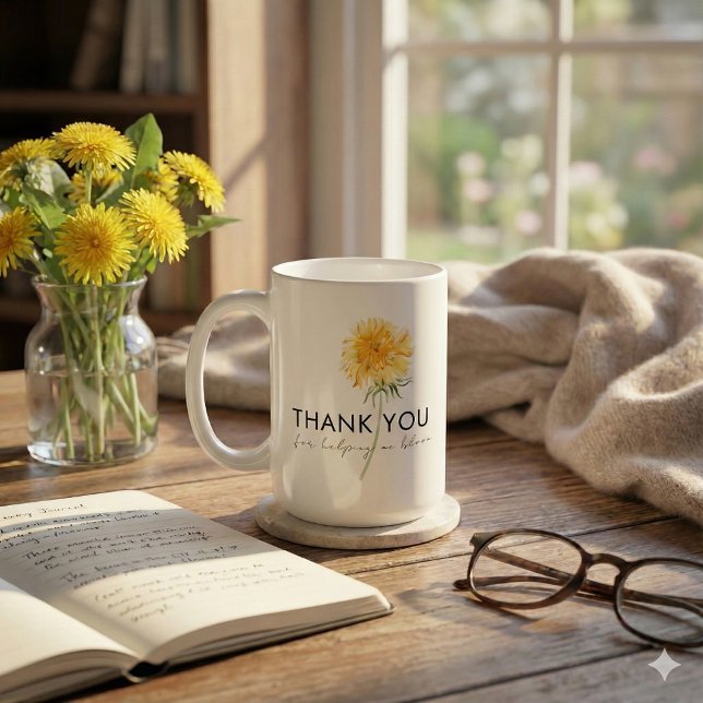 Caneca De Café Obrigado Por Me Ajudar A Bloom Mug (Show your gratitude with this beautiful dandelion, "Thank you for helping me bloom" mug! )