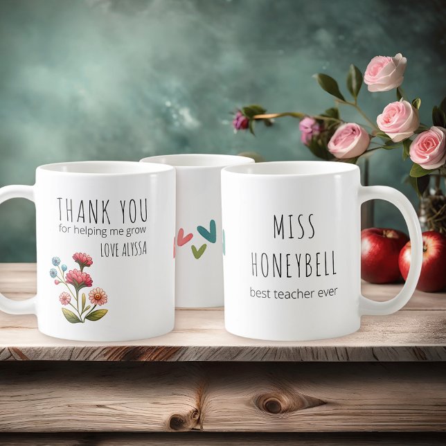 Caneca De Café Obrigado por me ajudar a cultivar flores. (Thank you for helping me grow, pretty personalized gift mug for school teacher)