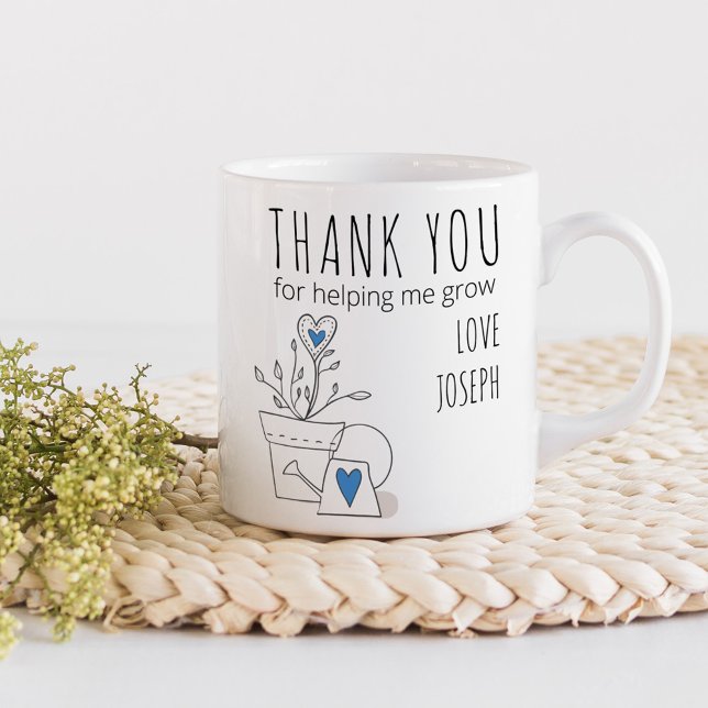 Caneca De Café Obrigado por me ajudar a cultivar o rabisco azul (Thank you for helping me grow teacher gift mug)