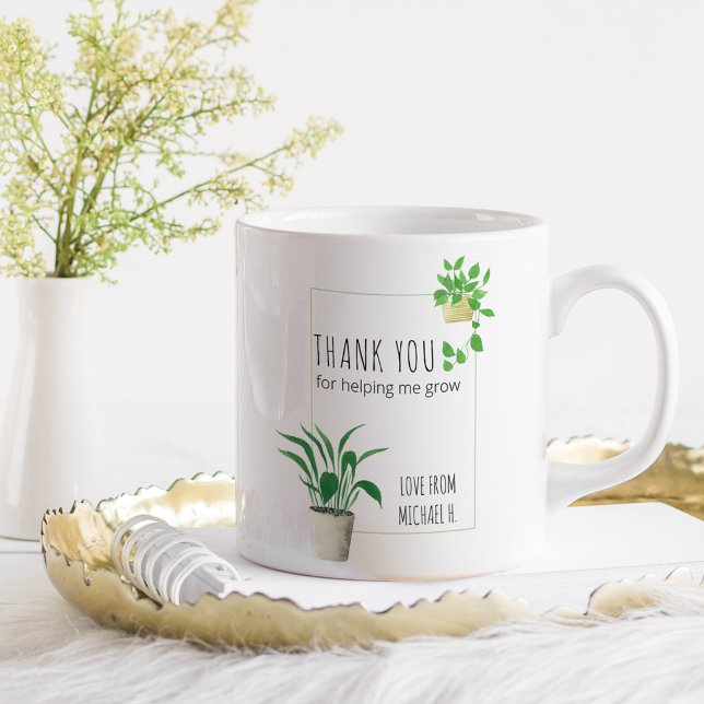 Caneca De Café Obrigado por me ajudar a cultivar plantas professo (Teacher gift mug with house plants .. thank you for helping me grow)