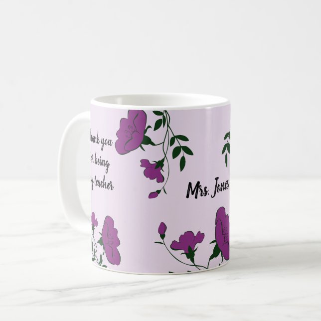 Caneca De Café Obrigado Professor Purple Floral Apreciação