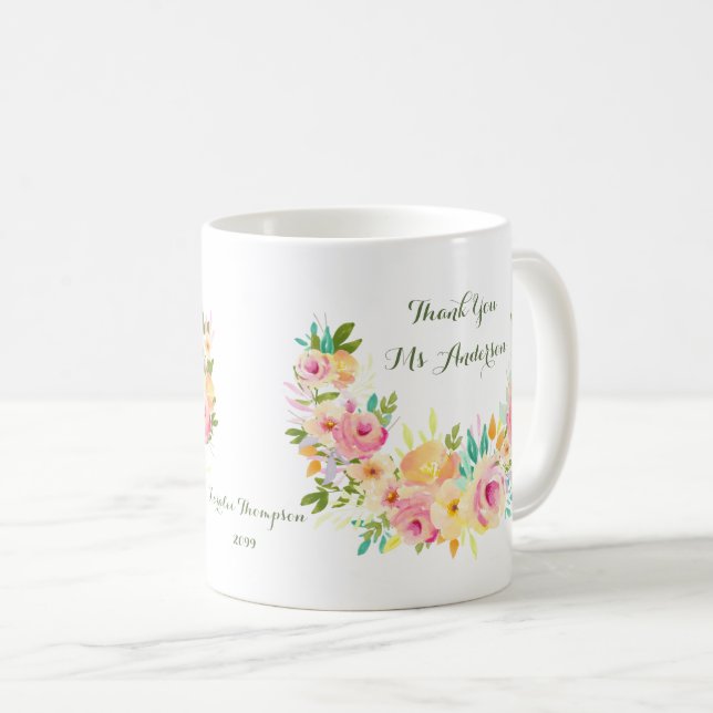 Caneca De Café Obrigado Professora Floral Wreath Coffee Mug (Frente Esquerda)