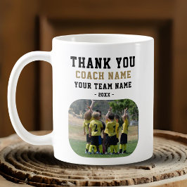 Caneca De Café Obrigado Treinador com foto do nome da equipe