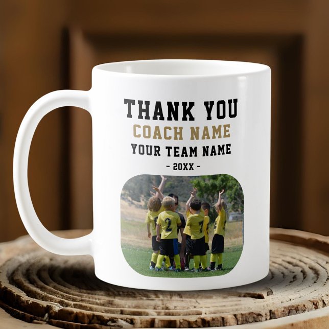 Caneca De Café Obrigado Treinador com foto do nome da equipe (Criador carregado)