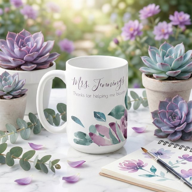 Caneca De Café Obrigados Para Me Ajudar A Bloom Mug (Thank a special teacher with this beautiful floral, "Thanks for helping me bloom" mug! )