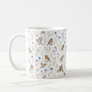 Caneca De Café Observação de Pássaros Vintage Botânica Flores Sil