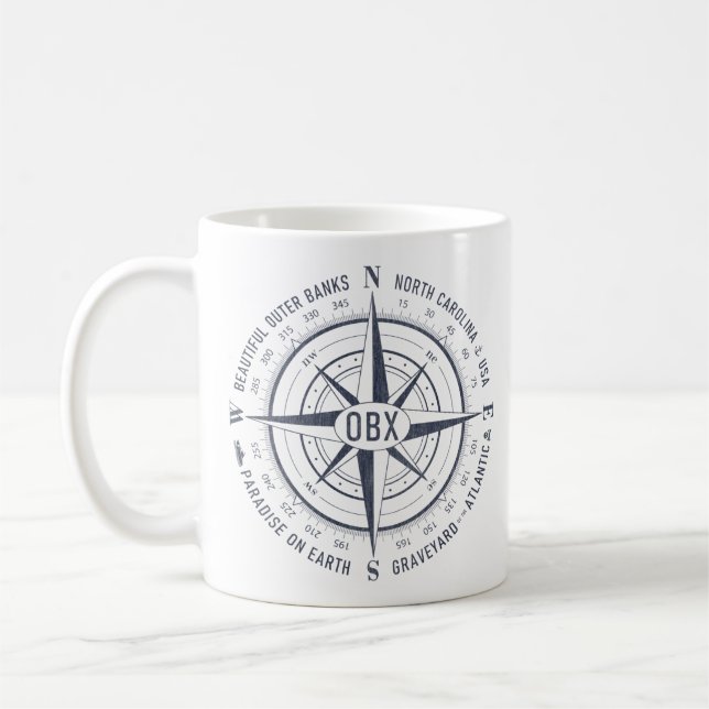 Caneca De Café OBX Náutico Compass Exterior Bancos Marinho Blue V (Esquerda)