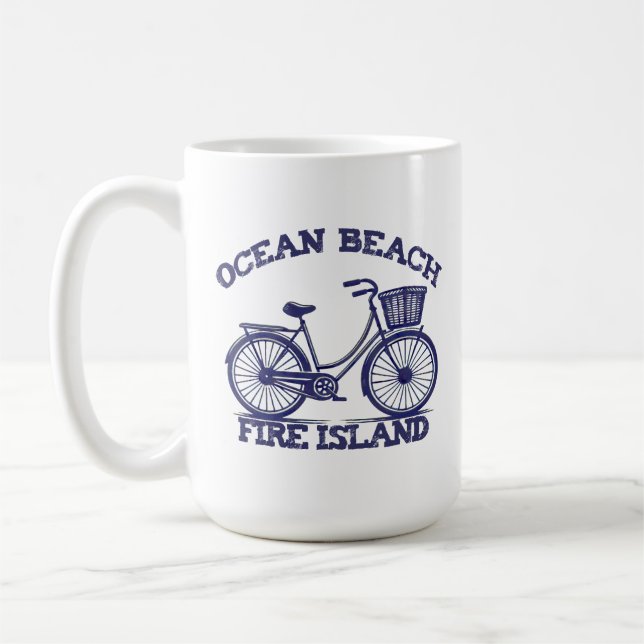 Caneca De Café OCEAN BEACH Fire Island bike summer Long Island NY (Esquerda)