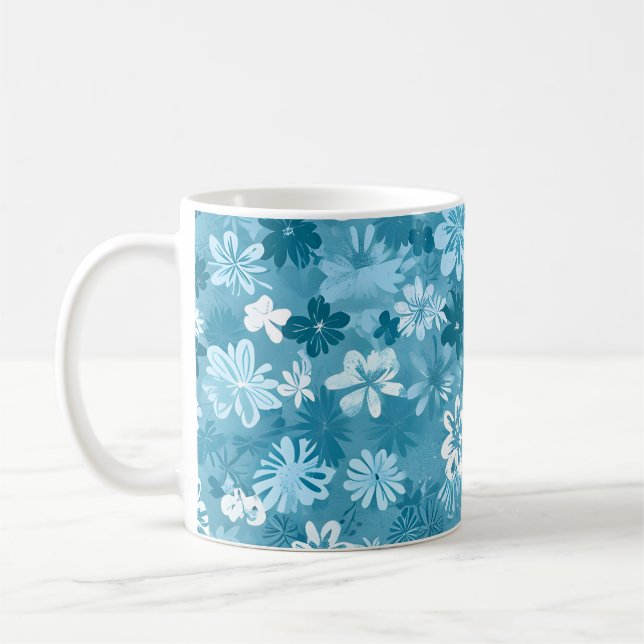 Caneca De Café Ocean Breeze Floral Turquoise Botanical (Esquerda)