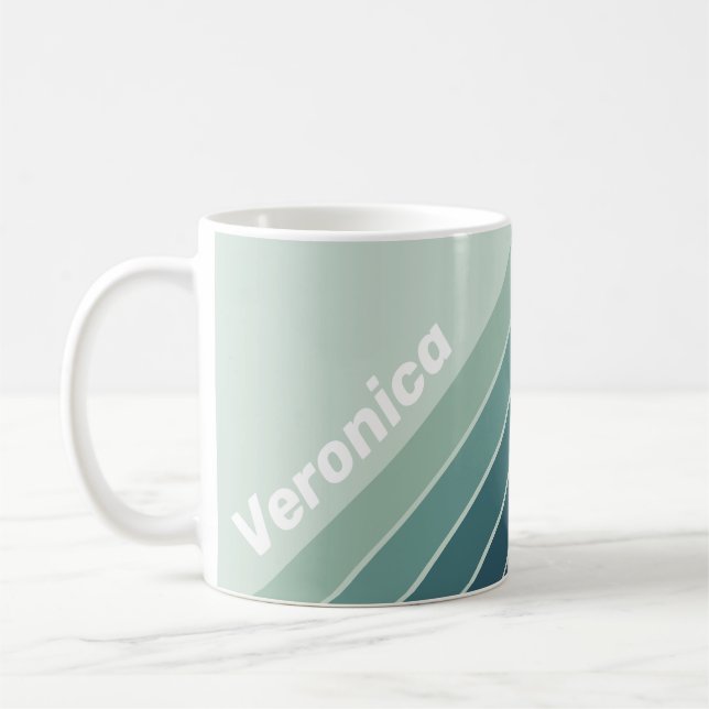 Caneca De Café Ocean Green Nostalgic Striped with Name (Esquerda)