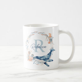 Caneca De Café Ocean Watercolor Personalized Monogram Wreath